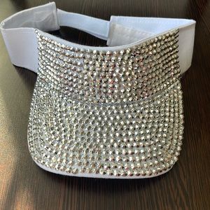White Madd Hatter rhinestone visor NWT